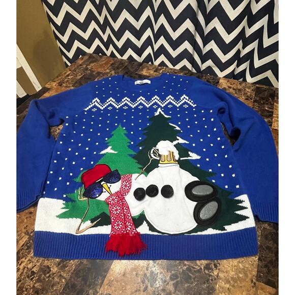 Jolly Sweaters Snowman Drinking Beer Funny Size XL Christmas Sweater - Picture 1 of 7